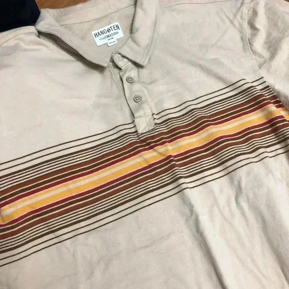 Vintage Hang Ten Polo Collared Shirt Tan Brown Stripe Size XXL - Picture 2 of 5